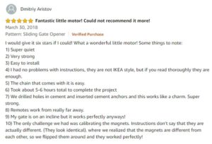 CO-Z sliding gate opener Amazon user review